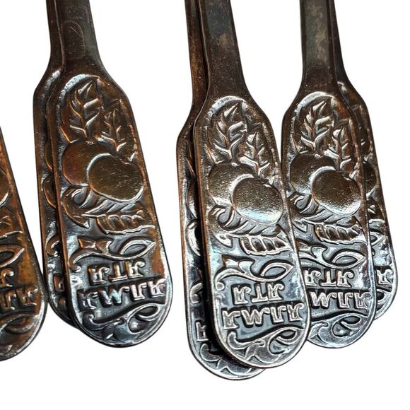 Vintage Soviet Era Alma-Ata Souvenir Nickel Silver Melchior Spoons Set of 12 wit - Picture 3 of 6